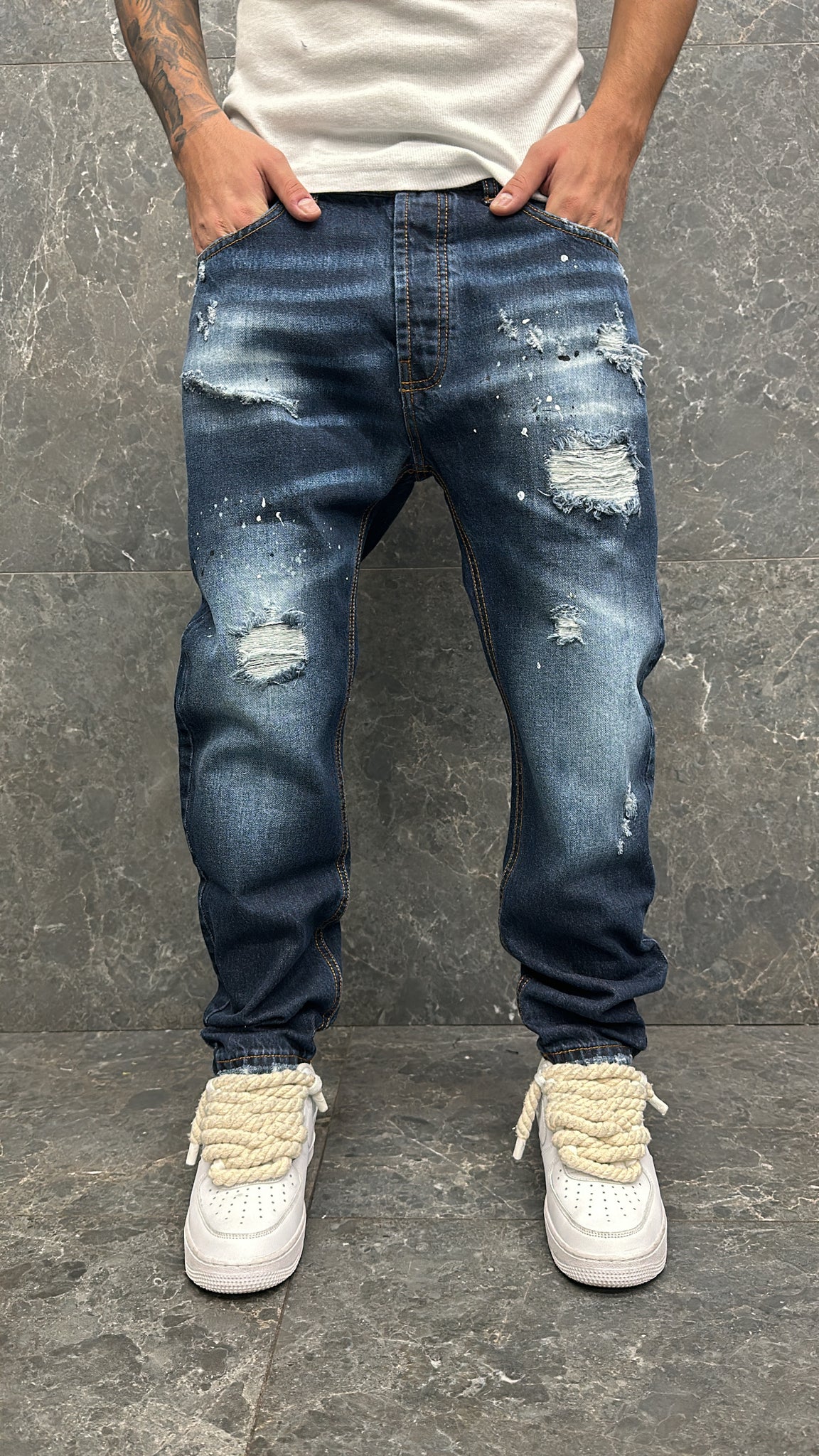 DENIM JEANS STRAPPI BLU