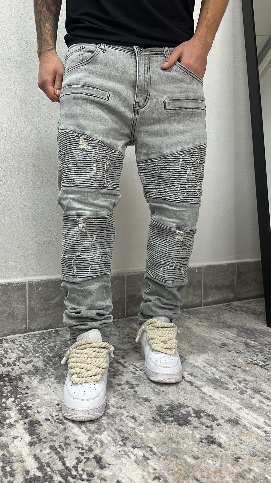 BIKER JEANS SILVER