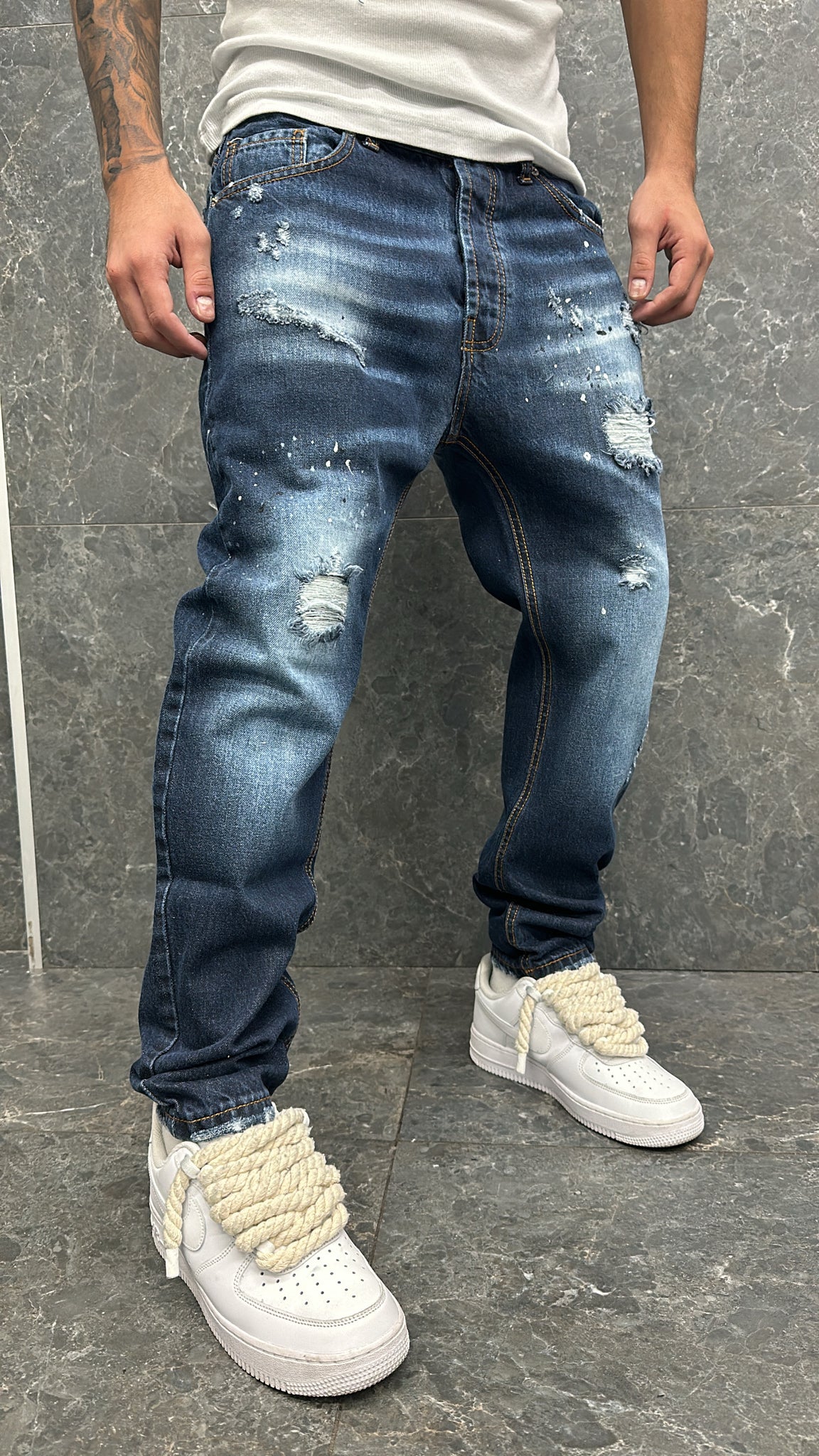 DENIM JEANS STRAPPI BLU