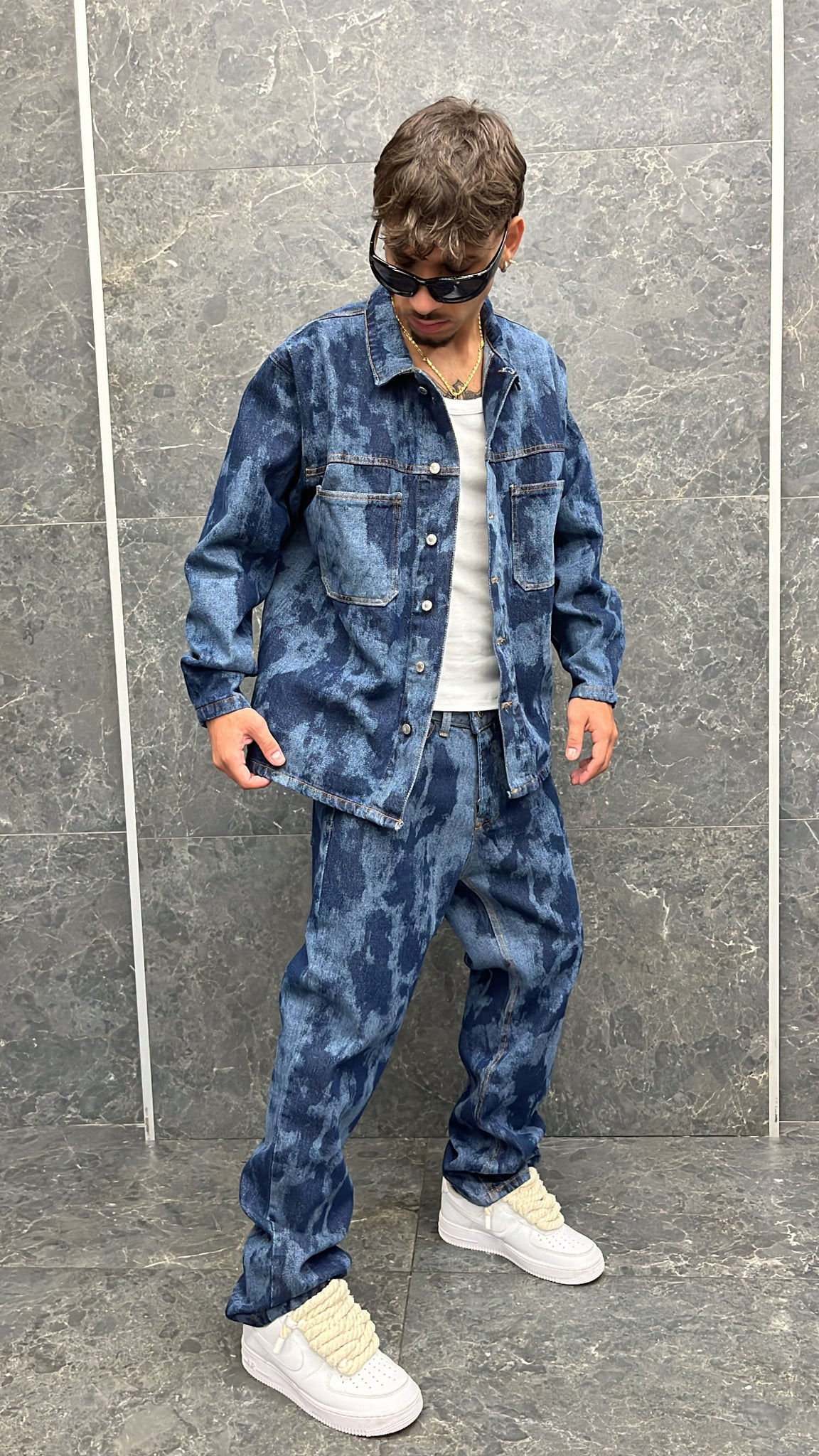 COORDINATO JEANS MACULATO BLU