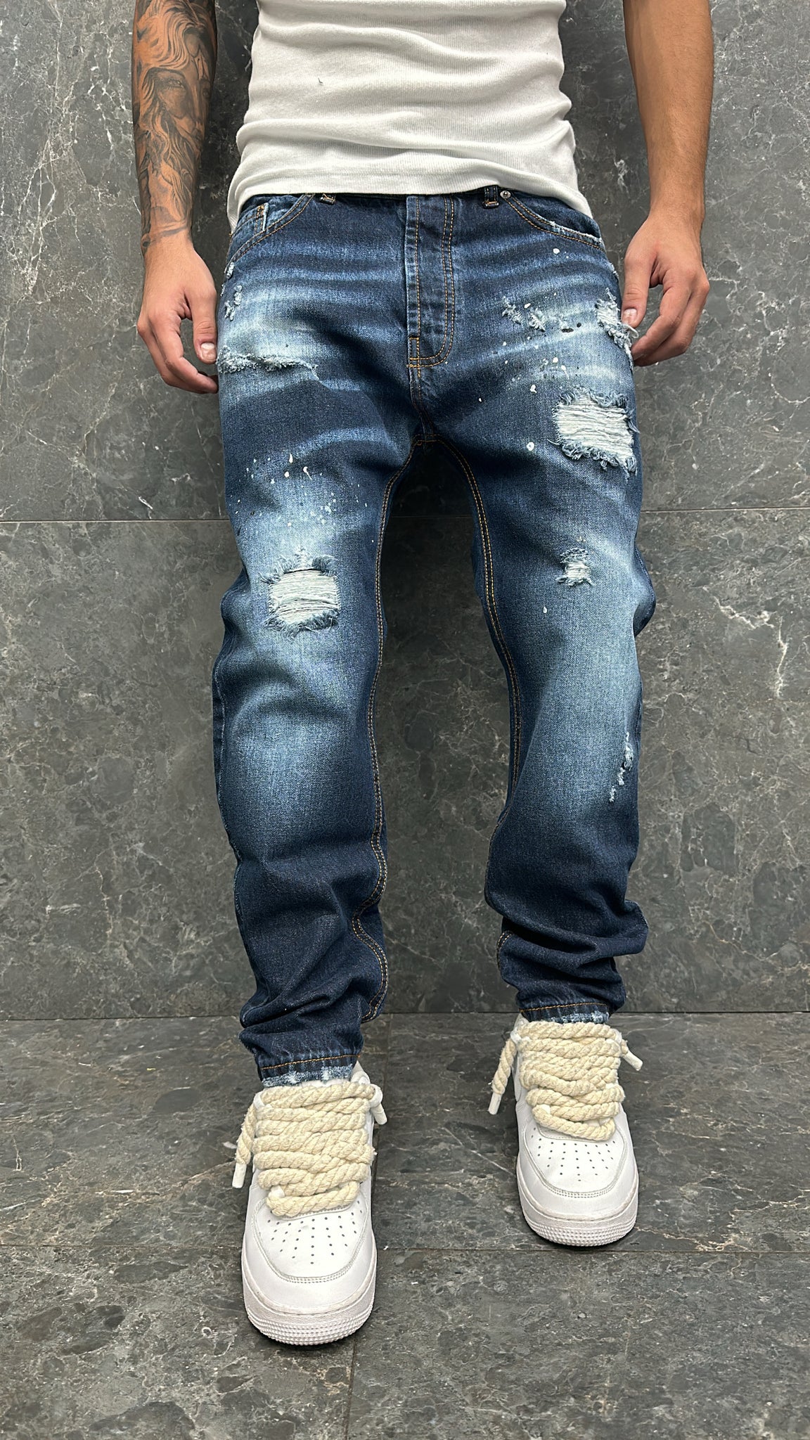 DENIM JEANS STRAPPI BLU